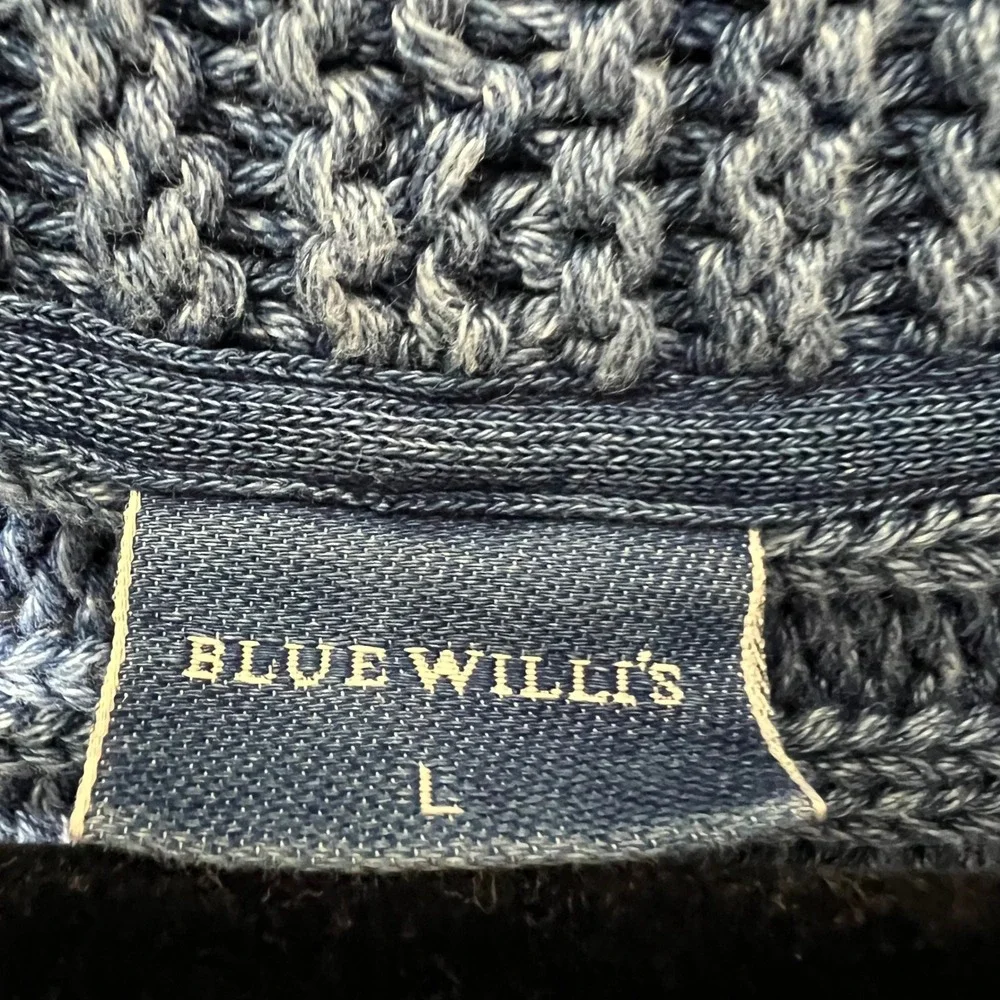 Blue Willi's Vintage Circular Knit Long Cardigan Wrap Coat‎ L Denim Blue Cotton